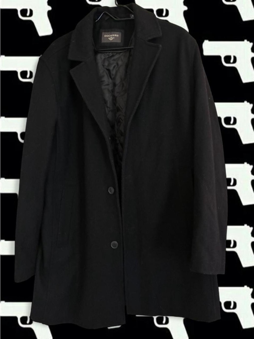 Black wool blend pea coat mid length trench coat men’s size xl - Picture 3 of 7